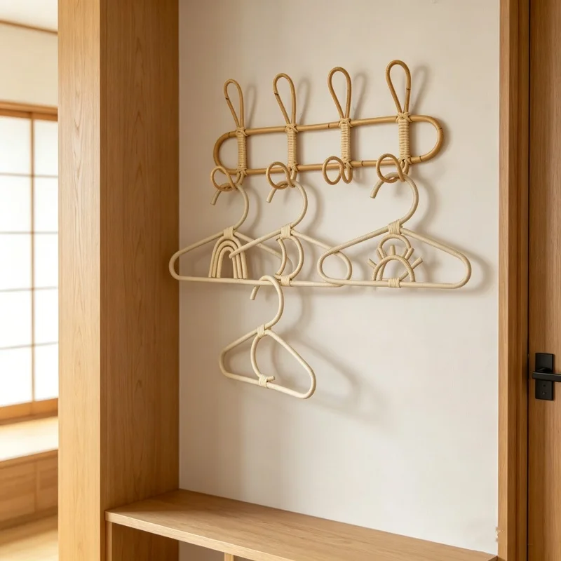 Baby Nursery Wardrobe - 1개 라탄 보헤미안 스타일 아동복 옷걸이,