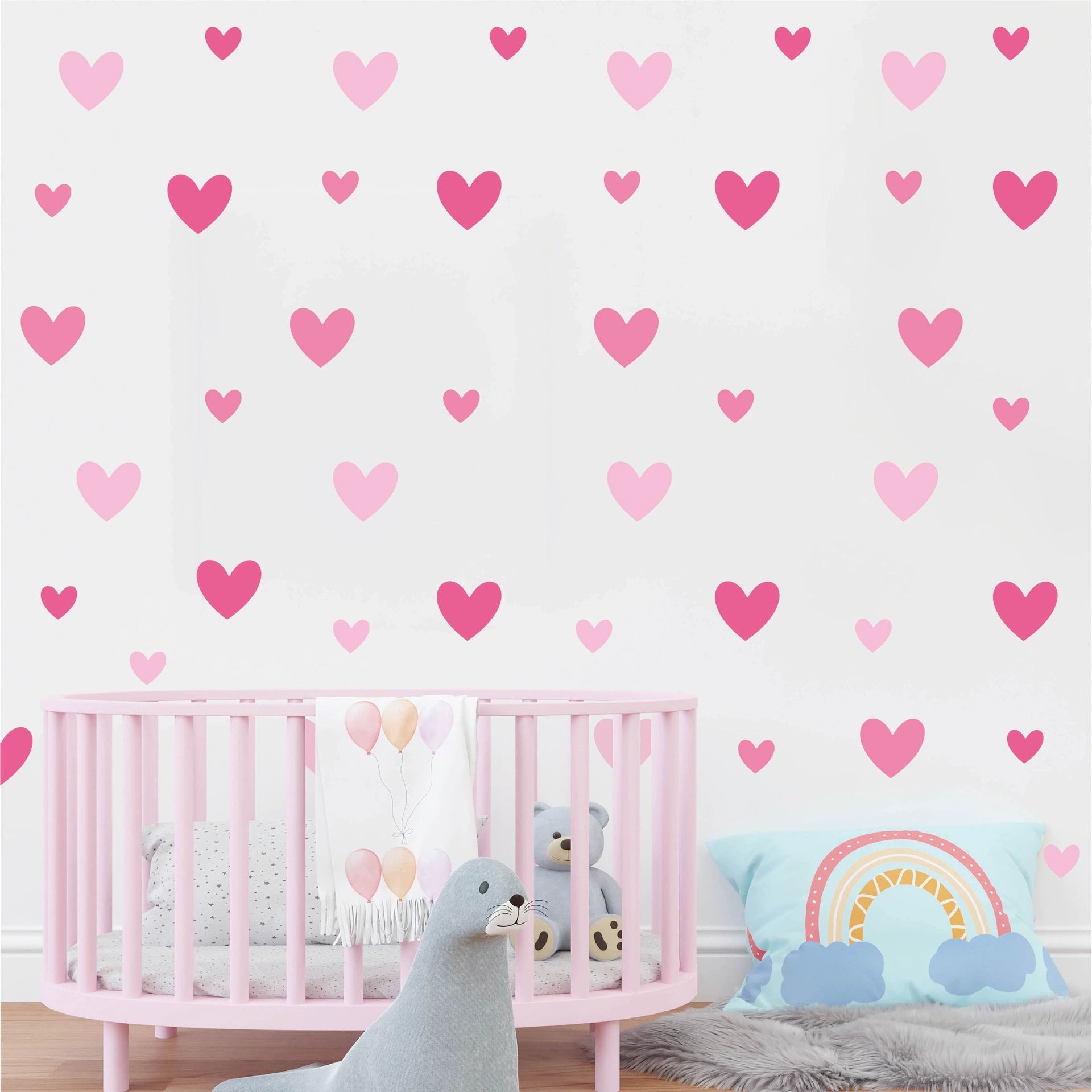 Baby Nursery Wallpaper Girl - 170개=10장 핑크 하트 벽 스티커 크고