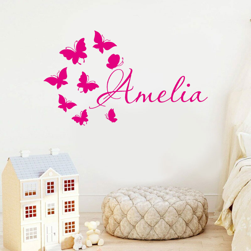 Baby Nursery Wallpaper Girl - 개인화 된 소녀 이름 만화 나비