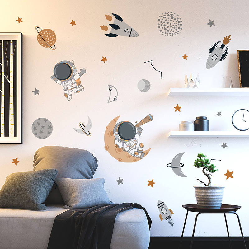 Baby Nursery Decor Boy - 만화 우주 비행사 행성 로켓 벽