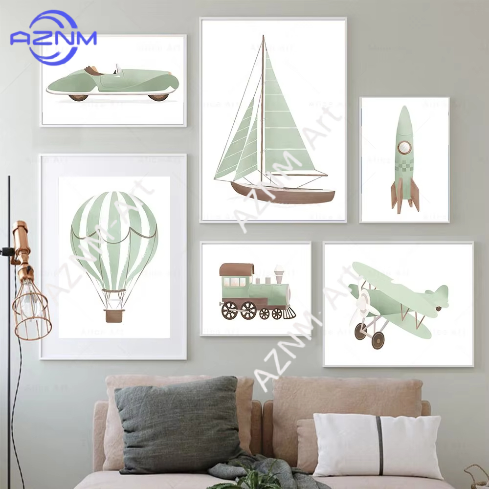 Baby Nursery Wall Art - 1개 항공기 열기구 해양 요트 벽