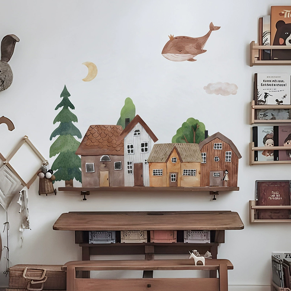 Baby Nursery Wall Art - 패브릭 만화 숲 빈티지 타운 벽