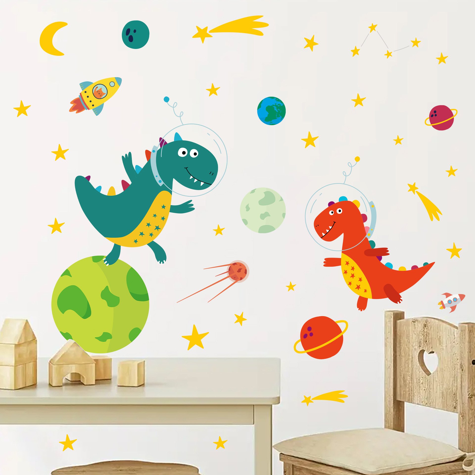 우주 비행사 공룡 벽 스티커, 우주선 로켓 행성 데칼, - Baby Nursery Decor Boy 리뷰 및 가격