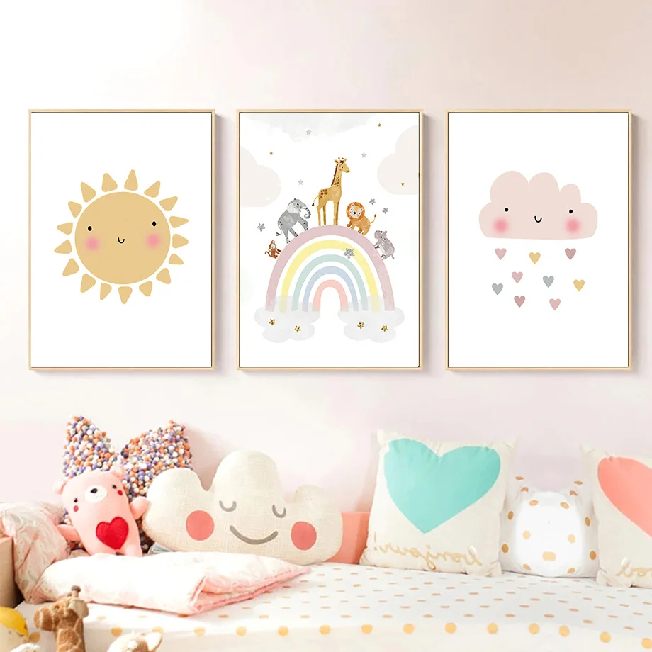 기린 코끼리 열기구 태양 무지개 보육원 북유럽 포스터  - Baby Nursery Needs 리뷰 및 가격