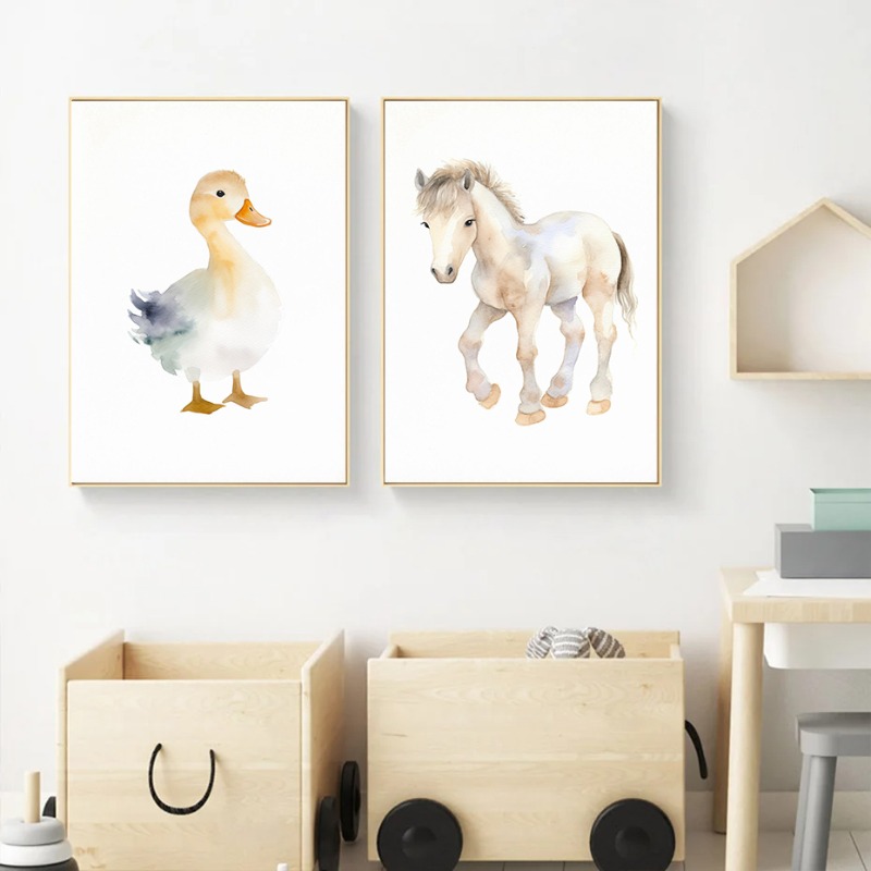 수채화 농장 동물 아기 말 오리 양 포스터 및 프린트  - Baby Nursery Needs 리뷰 및 가격