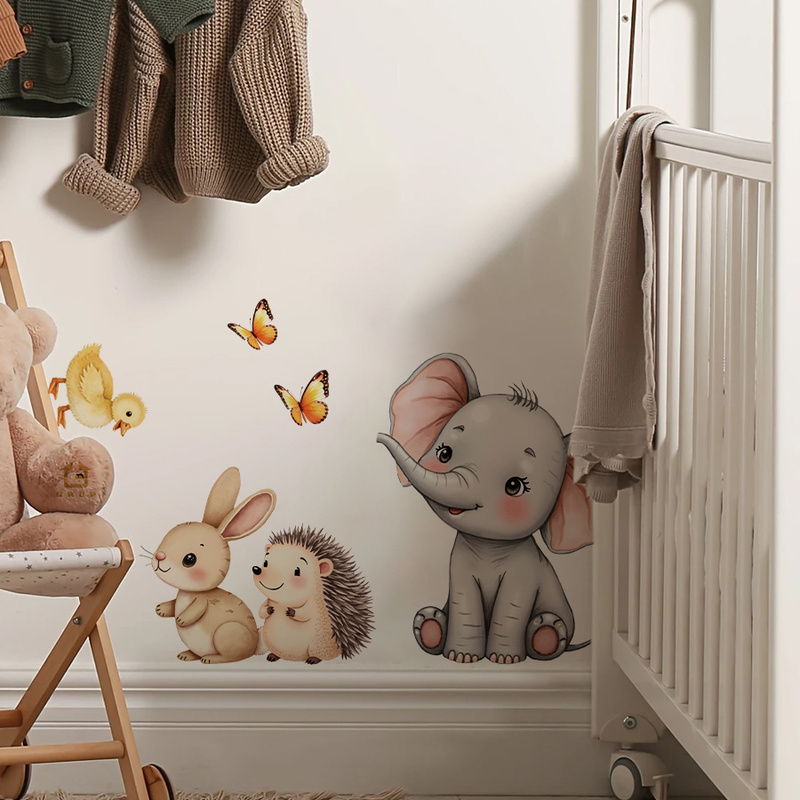만화 동물 벽 스티커-코끼리 토끼 고슴도치 보육 데칼, - Baby Nursery Wall Art 리뷰 및 가격