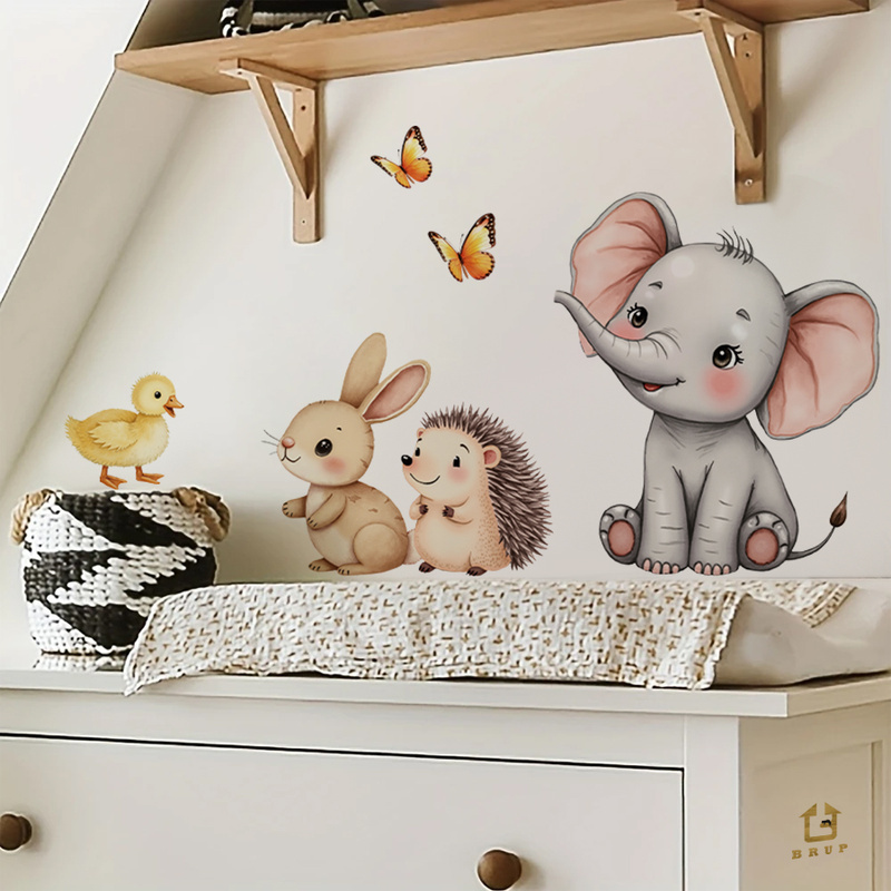 만화 동물 벽 스티커-코끼리 토끼 고슴도치 보육 데칼, - Baby Nursery Wall Art 리뷰 및 가격