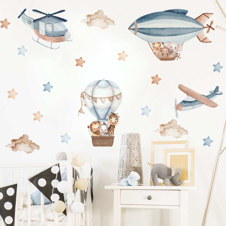 수채화 동물 뜨거운 공기 풍선 구름 벽 스티커 어린이  - Baby Nursery Decor Boy 리뷰 및 가격