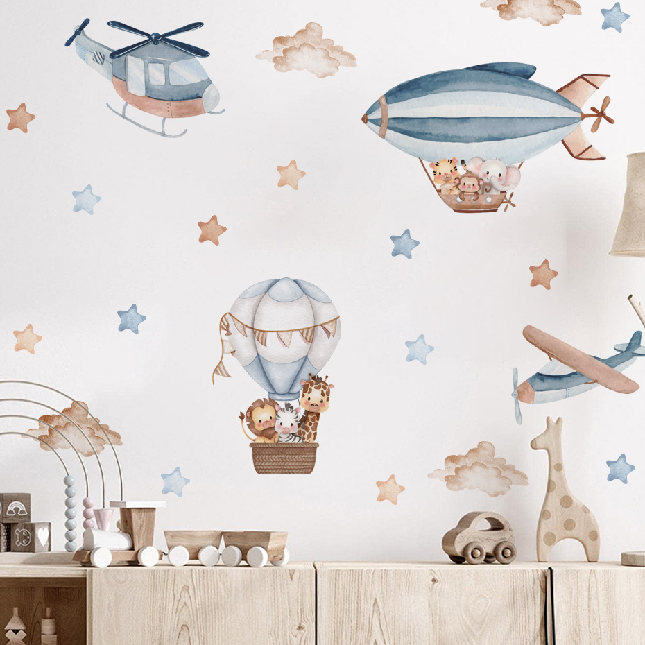 수채화 동물 뜨거운 공기 풍선 구름 벽 스티커 어린이  - Baby Nursery Decor Boy 리뷰 및 가격