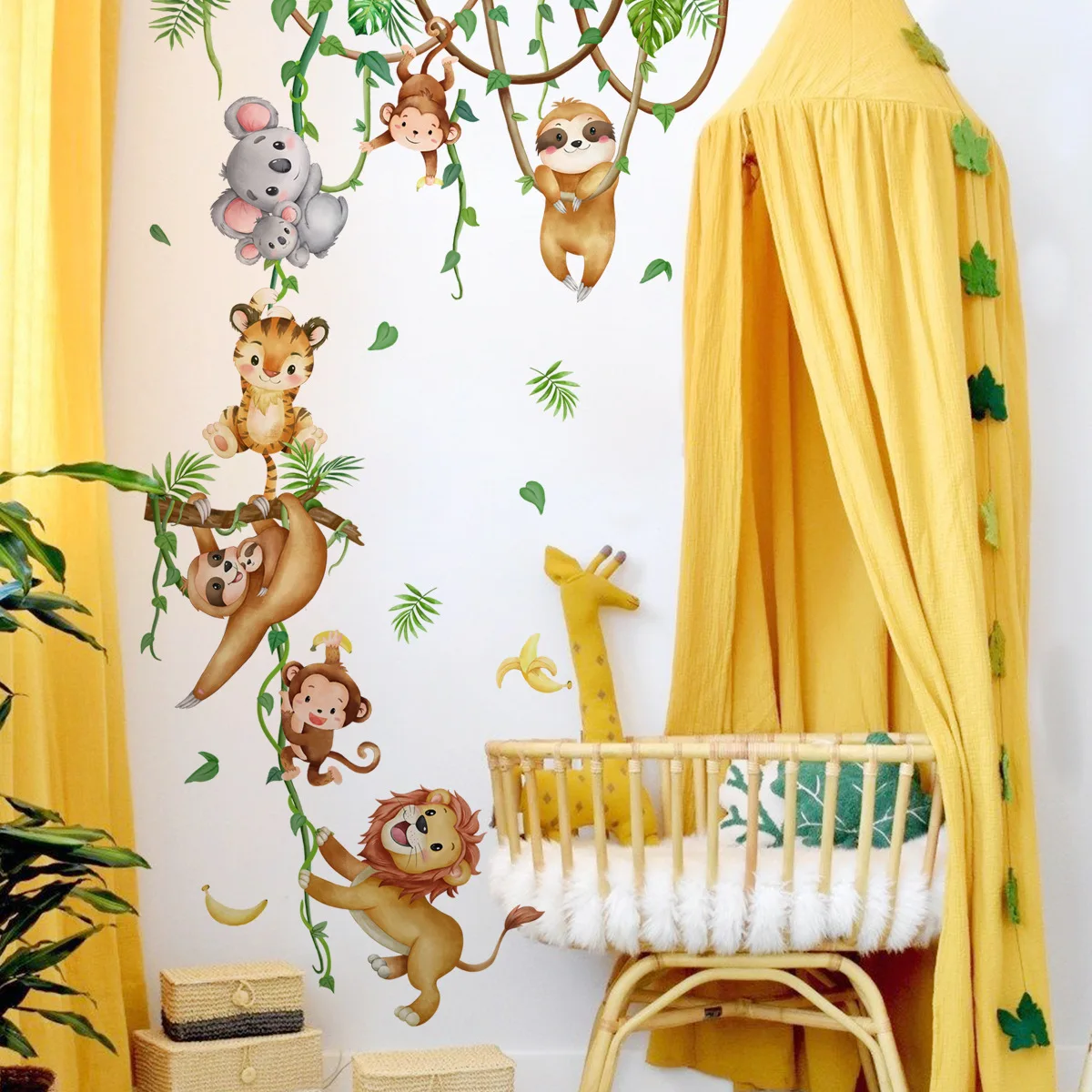 숲 동물 사자 나무늘보 원숭이 가지 잎 수채화 벽 스티 - Baby Nursery Wallpaper Girl 리뷰 및 가격