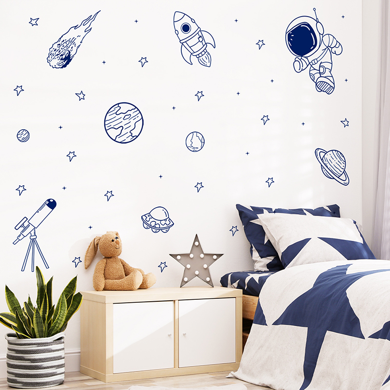 만화 우주 우주비행사 행성 로켓 벽 스티커 어린이 방  - Baby Nursery Decor Boy 리뷰 및 가격
