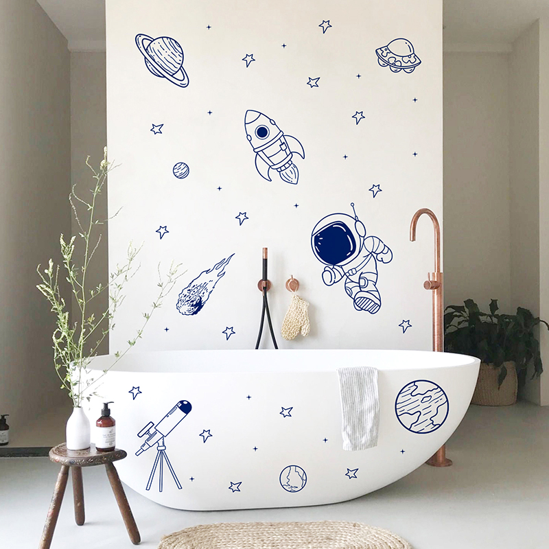 만화 우주 우주비행사 행성 로켓 벽 스티커 어린이 방  - Baby Nursery Decor Boy 리뷰 및 가격