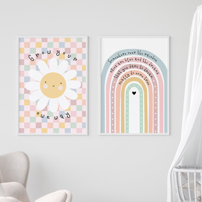 태양 꽃 무지개 구름 심장 보육 벽 아트 캔버스 회화  - Baby Nursery Wall Art 리뷰 및 가격