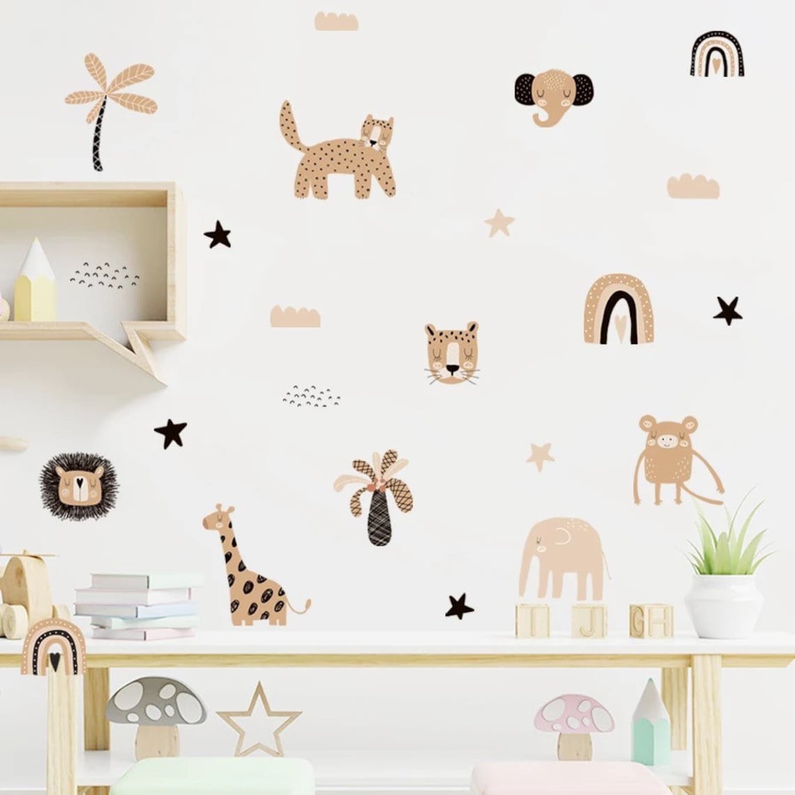 Boho 만화 무지개 별 귀여운 동물 얼굴 수채화 보육 - Baby Nursery Decor Boy 리뷰 및 가격