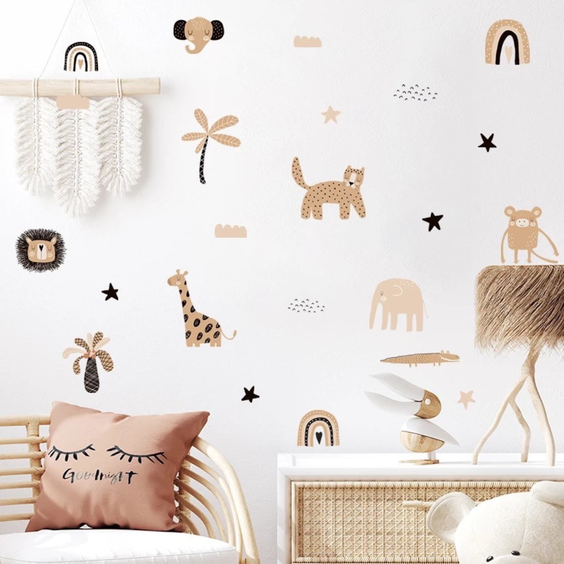 Boho 만화 무지개 별 귀여운 동물 얼굴 수채화 보육 - Baby Nursery Decor Boy 리뷰 및 가격